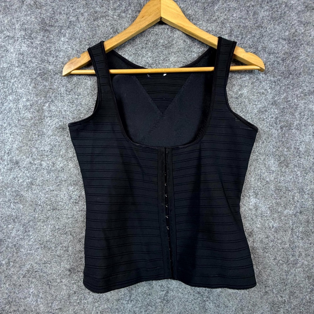 Womens Corset Vest XL Black Cotton Stretch‎ Waist Trainer Square Neck Workout